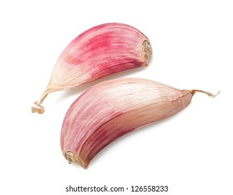 Red Garlic Cloves Isolated On White