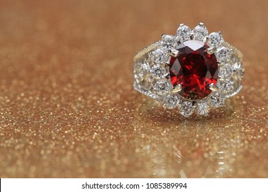 Red Gemstone On Diamond Ring , Ruby Gem