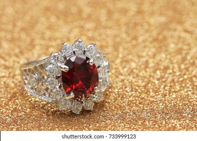 Red Gemstone On Diamond Ring , Ruby Gem