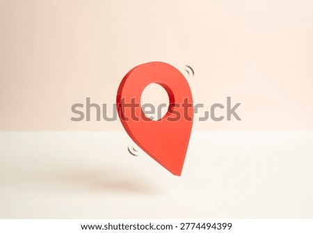 Red geolocation button on a map. Navigation and location tracking. Points of interest. Traffic monitoring and travel planning.