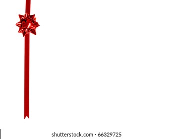 Red Gift Bow And Ribbon Border On A White Background