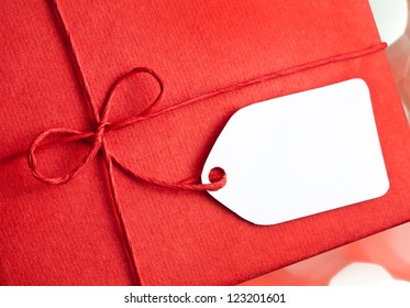 Red Gift Box With Blank Gift Tag