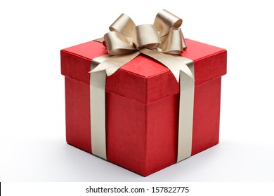 Red gift box with golden ribbon and bow - Shutterstock ID 157822775