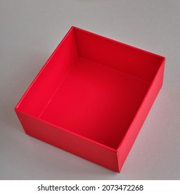 Red Gift Box On Gray Background, Red Box Mock.