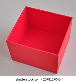 Red Gift Box On Gray Background, Red Box Mock.