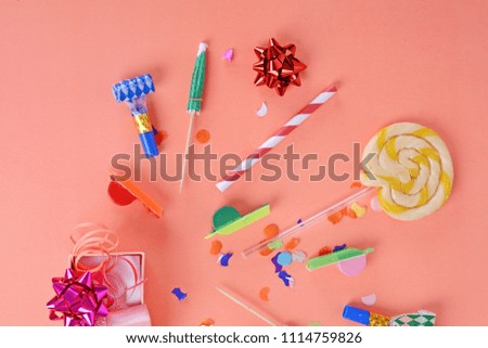 Similar – Image, Stock Photo Red gift box with party confetti. Celebration concept