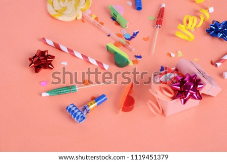 Image, Stock Photo Red gift box with party confetti. Celebration concept