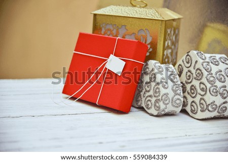 Similar – Foto Bild Weiße Geschenkbox mit Aufkleber auf Holztisch.