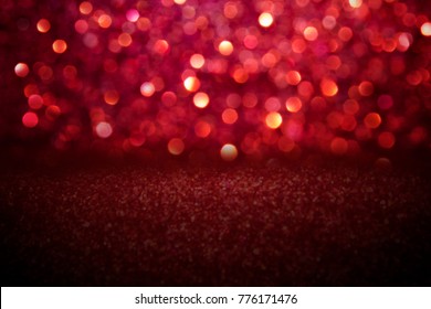 Red Glitter Vintage Lights Background.