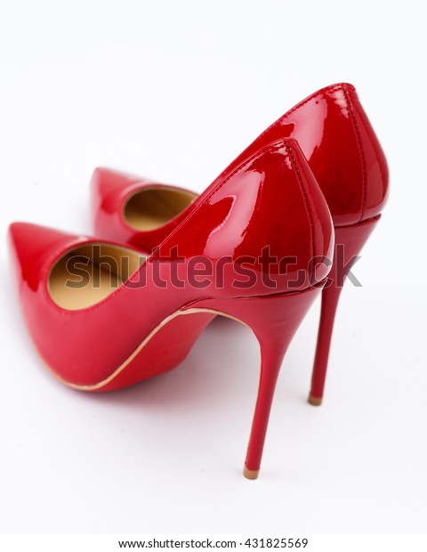 Red Glossy High Heels Shoes On Stock 
