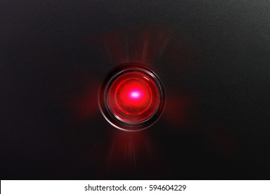 Red Glowing Status Indicator, Warning Lamp Or Button, On Black Panel.