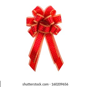 Red And Gold Gift Bow And Ribbon Isolated On White Background