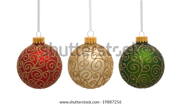 Red Gold Green Christmas Ornaments On Stock Photo Edit Now 19887256