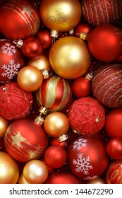 Red And Golden Christmas Ornaments.