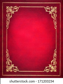 Red And Golden  Leather Book Cover