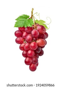 Red grape cluster with green leaves isolated on white background. - Shutterstock ID 1924059866
