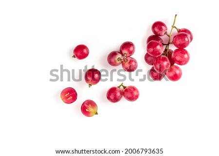 Red grape isolated on white background. Top view
