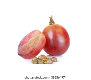 Red Grape And Seed Isolated On The White Background.