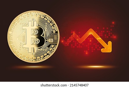 Red graph showing bitcoin cryptocurrency asset decline