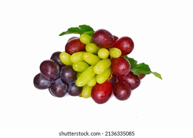 Red, Green, Black Grapes Combine A Variety Of Mixed Colors On A White Background.