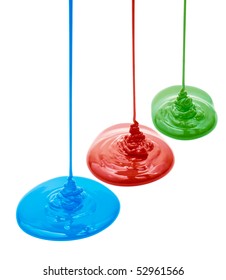 Red, Green, Blue Liquid Paints Isolated