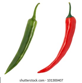 Red And Green Chili Pepper Isolated On White Background