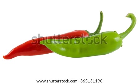 red and green chili peppers isolated at white background