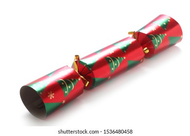 Red And Green Christmas Cracker Isolated On White