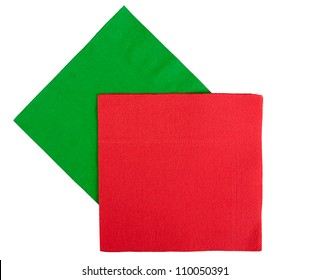 Red, Green Christmas Or Festive Napkins Aka Serviettes, Isolated