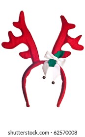 Red And Green Christmas Reindeer Antlers Isolated On White Background