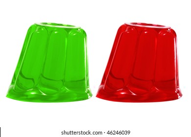  Red And Green Gelatin On A White Background