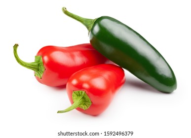 Red And Green Jalapeno Peppers On White Background