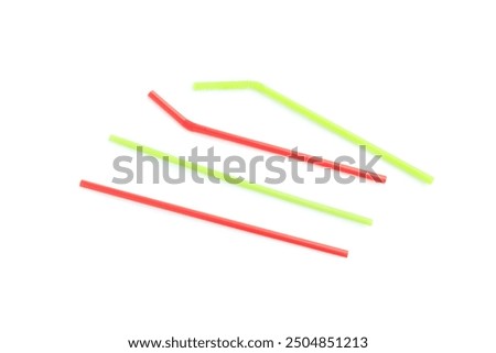 Red and Green plastic straw isolated on white background, Plastic drinking straw