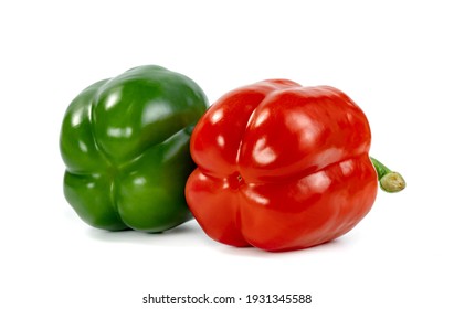 red green sweet bell pepper isolated on white background