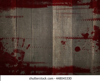 Red Grunge Blood Splash Colour On Wood Background Texture, Murder Horror Thriller Killer Mystery Concept Abstract Background