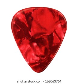 Red Guitar Plectrum, Isolated On White Background