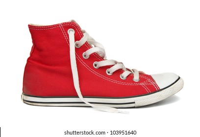 Red Gym Shoes Isolated On A White Background.