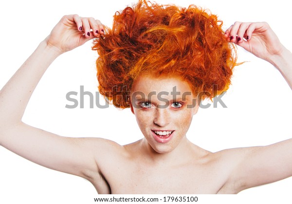 Red Hair Cheerful Freckled Girl Crazy Stock Photo Edit Now 179635100