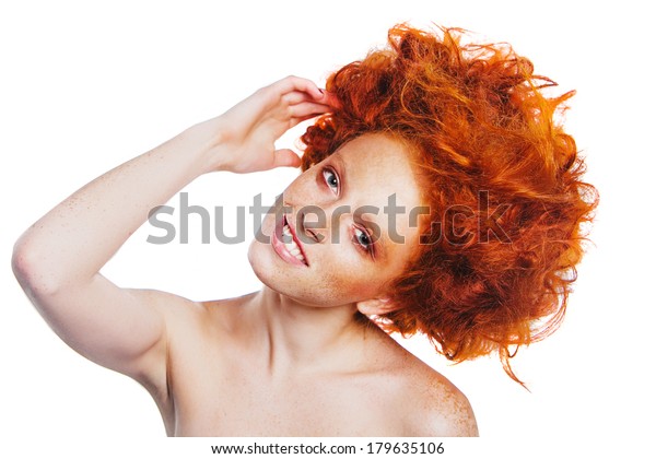 Red Hair Cheerful Freckled Girl Crazy Stock Photo Edit Now 179635106