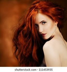 Red Hair. Fashion Girl Portrait