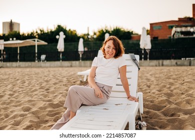 Red Hair Woman Close-up Fluttering In The Wind On The Beach In Summer Holidays, Rack Focus