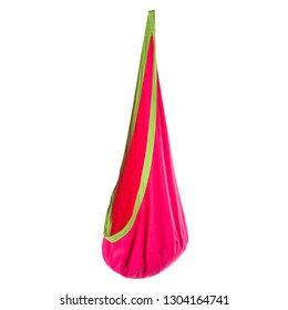 Red Hammock In The Shape Of A Cocoon, For Outdoor Recreation, On A White Background, Isolate