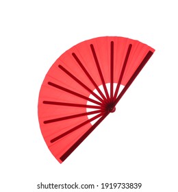 Red Hand Fan Isolated On White, Top View