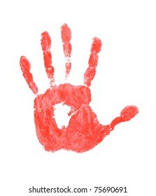 Red Hand Print On White Background