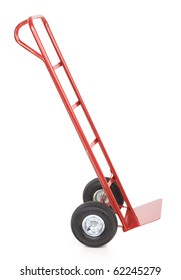 Red Hand Truck . Isolated Over White Background