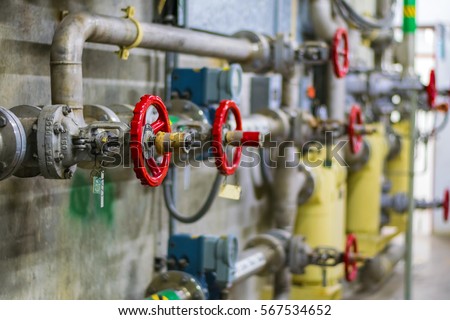 Red hand wheel of valve in the power plant and petrochemical plant