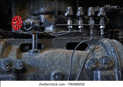 Red Handle Valve On Vintage Steam Locomotive At Union Pacific Railroad Museum In Ogden, UT