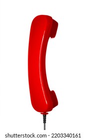 Red handset of a vintage eighties phone isolated on a white background 