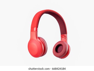 Red headphone isolate on white background. - Shutterstock ID 668424184