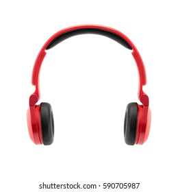 Red Headphone On White Background, Isolated